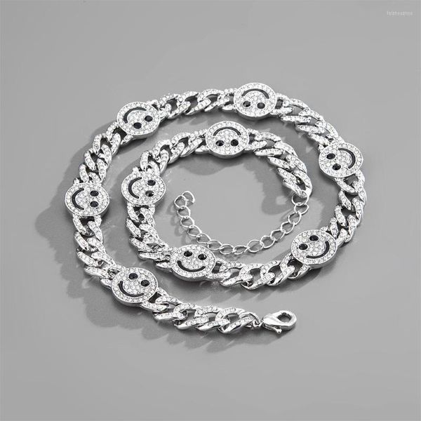 Cadenas 2023 diseño de signo de sonrisa cadena cubana Iced Out Bling aleación collar de diamantes de imitación encanto enlace collares para mujer joyería