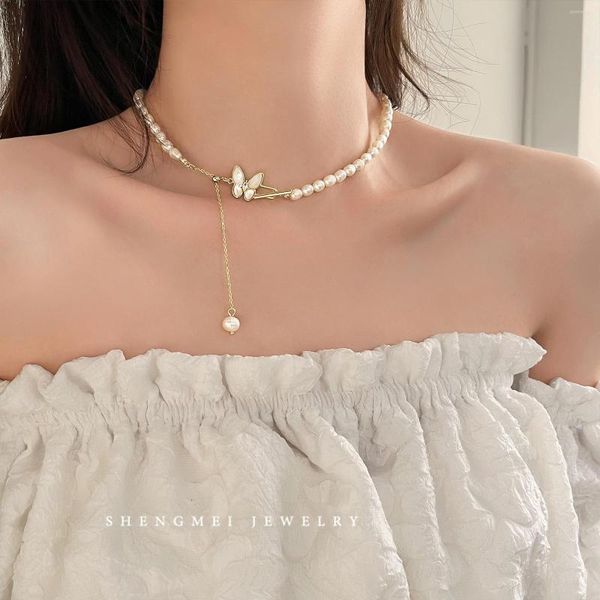 Cadenas 2023 diseño de mariposa dulce perla de agua dulce Natural 14k oro lleno señoras collar joyería al por mayor para regalo de mujer