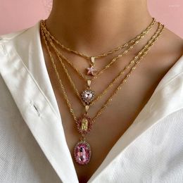 Chaînes 2023 à la mode étoile torsadée chaîne collier ras du cou brillant rose coeur géométrique strass pendentif pour les femmes bijoux cadeau