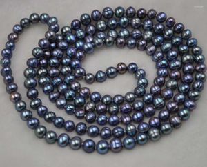 Chaînes 2023 en gros 120cm de long 7mm paon bleu rouge noir collier de perles de culture