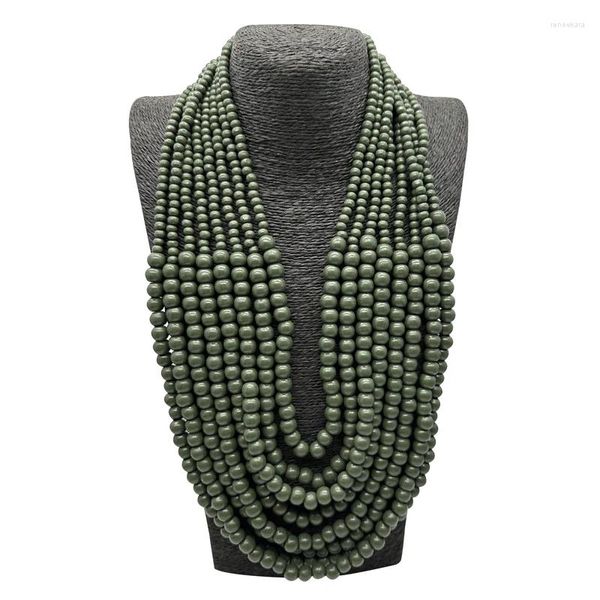 Chaines 2024 Bohemian multi-couche longue collier de perle africaine Chaîne Pull vintage Red Bleu Green Stat Pendeur