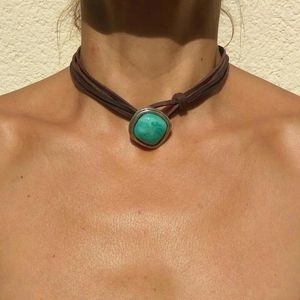 Chaînes 2024 Style Bohème Cuir Corde Turquoise Pendentif Collier Pour Femmes Vintage Simple Bijoux Cadeaux Accessoires