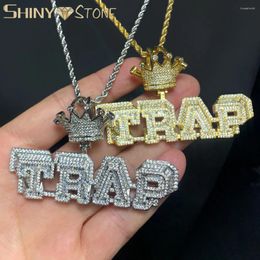 Kettingen 2024 Iced Out Bling Cz Letters TRAP Hanger Ketting Micro Pave Cubic Zirkoon Charm Kettingen Mannen Vrouwen Hip Hop sieraden