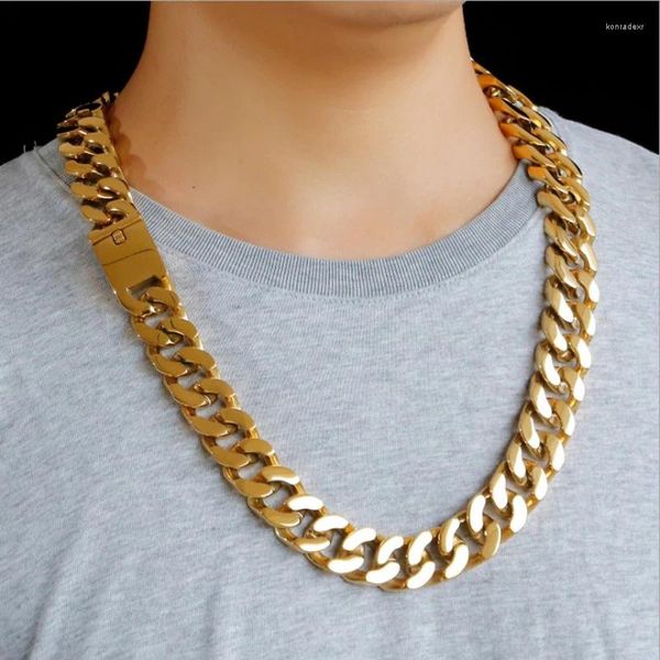 Chaînes 20mm lourd punk rétro cubain lien chaîne collier hommes hiphop classique chunky plaque d'or en acier inoxydable colliers de vélo bijoux