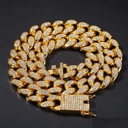 Chaînes 20mm Miami Cubain Lien Chaîne Lourde Collier Épais Pour Hommes Bling Hip Hop Glacé Or Sier Rappeur Femmes Hiphop Bijoux Drop D Dhnyx