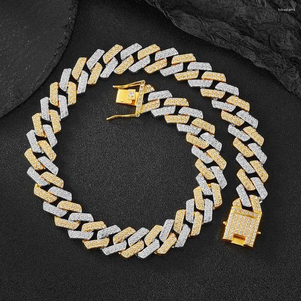 Cadenas 20 mm Punk Hip Iced Out Miami Cuban Link Cadena Gargantilla Collar Bicolor Rhinestones Pavimentado Pesado Cuello Chunky Accesorio de joyería