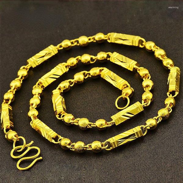 Cadenas de oro de 24 quilates para hombre, collares de alta calidad de 6mm/7mm de ancho, 55/60cm, cadena de Color que no se decolora para regalos de joyería masculina