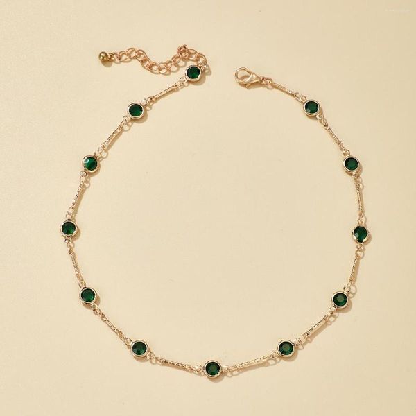 Chaînes 24 carats plaqué or vert strass collier pour femmes 2023 monocouche clavicule chaîne pendentif anniversaire bijoux de Noël cadeaux