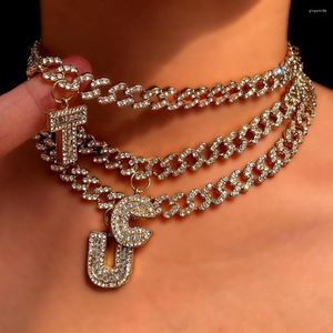 Kettingen 26 Beginletter Hanger Ketting Voor Vrouwen Mannen Iced Out Strass Cubaanse Link Chain Alfabet Naam Choker Sieraden