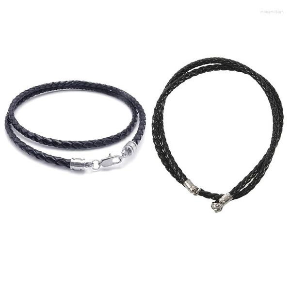 Cadenas 2 piezas collar de joyería para hombres - cordón de 3 mm de cuero de acero inoxidable para hombres color negro con bolsa de regalo 40 cm 55 cm