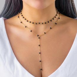Chaînes 2 pièces/ensemble noir cristal tour de cou colliers ensemble pour femmes fille Simple Long gland collier minimaliste Y2K bijoux cadeau 2023