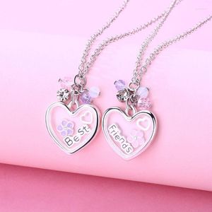 Kettingen 2 stks/set Vriend Liefde Hart Glas Hanger Kettingen Voor Vrouwen Mode-sieraden Vriendschap Gift Ketting