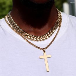 Chaînes 2 pièces/ensemble hommes minimaliste croix collier 13 MM métal cubain lien chaîne avec acier inoxydable corde torsadée colliers bijoux