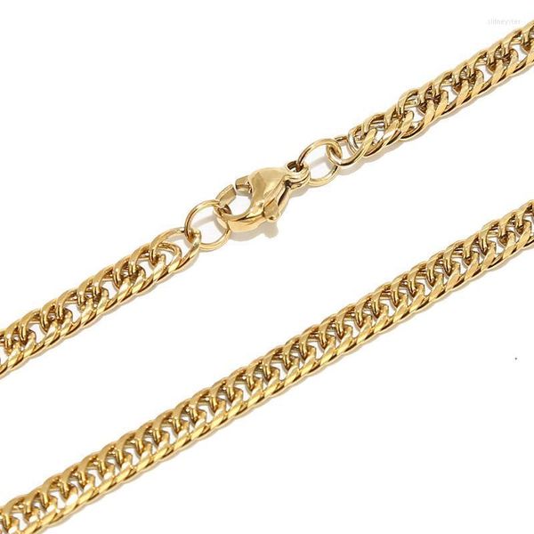 Cadenas 2 piezas de acero inoxidable oro Miami Cuban Link mujeres hombres collar 4mm doble cadena collares para regalos cadenas Sidn22