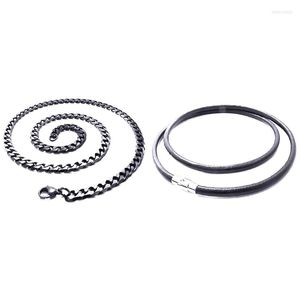 Kettingen 2pcs roestvrijstalen magnetische sluiting pantser ketting lederen koord ketting 4 mm breed - 75 cm lange breedte 3,5 mm lengte 60 cm