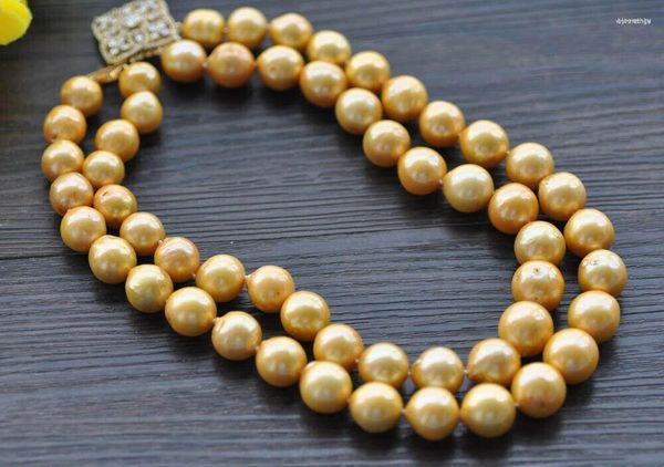 Chaînes 2Row 11-13mm Collier de perles rondes dorées Edison Keshi Reborn 17