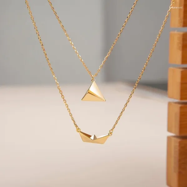 Chaines 2x / ensemble Simple Triangle-Paper Airplane-Necklace Origami Plane Pendante Chain Chain Boat-Charm Collier Collier N2ue N2ue