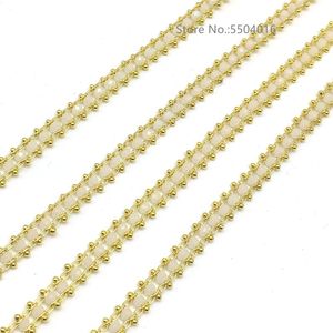 Kettingen 2x3mm Tiny Jades Rosary Chain Plated Golden Brass Draad Wrapped Cube Round Bead Dames Sweater sieraden Bevindingen Accessoires