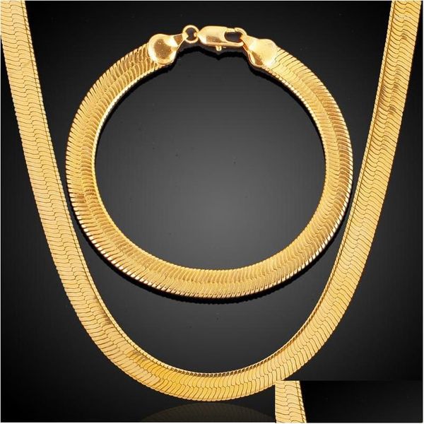 Chaînes 3/4 / 7mm de large Vintage Collier d'os de serpent pour femmes hommes plat chaîne à chevrons colliers or rempli Miami bijoux livraison directe Dhanq