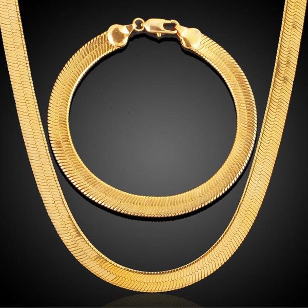 Cadenas 3/4/7 mm de ancho Vintage Collar de hueso de serpiente para mujeres Hombres Cadena de espiga plana Gargantillas Gold Filled Miami Jewelry Gifts254J