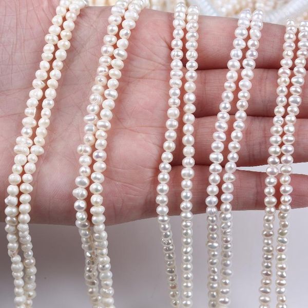 Cadenas de 3,5-4 mm con forma de patata blanca natural, hebra de perlas de agua dulce para la fabricación de joyas