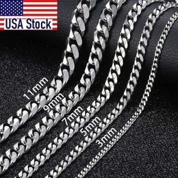 Kettingen 3/5/7/9/11mm Mens Zilver Kleur Ketting Roestvrij staal Cuban Link Chain For Mens Basic Black Gold Tone Chokers KNM07 D240509