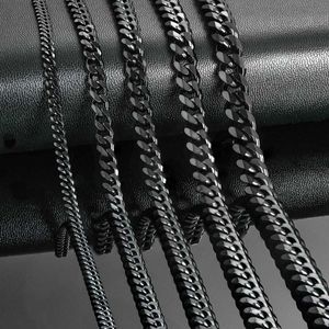 Kettingen 3,6 mm/5 mm/6 mm/7 mm/8 mm Zwarte kleur Roestvrij staal Cuban Link Chains Classic Men Boy Curb dikke ketting 14 tot 30 inch D240509