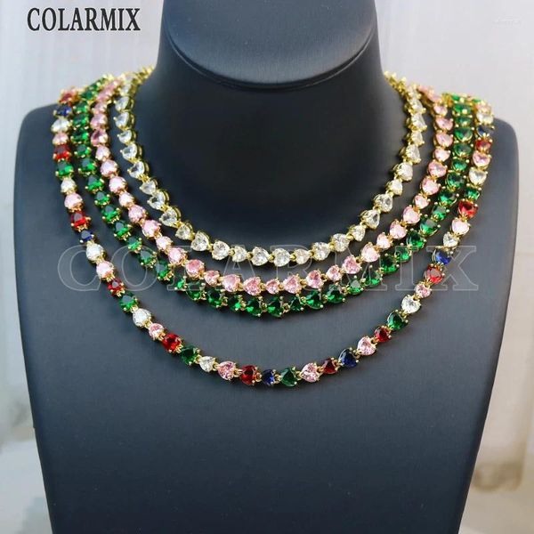 Chaines 3 pièces Couleurs d'été coeur Collier Collier Collier Femmes Femmes Bijoux Zirconis Stone Jewels Female Cadeau 32784