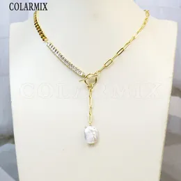 Chaines 3 pièces Zirconia Perles d'eau fraîche Charms Long Bijoux Collier simple Chaîne Spécial Femmes Gift 52975