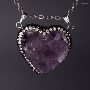Chaînes 30 30mm coeur véritable améthystes cristal naturel Quartz pierre collier femme bijoux charme résultats sain pendentif collierschaînes
