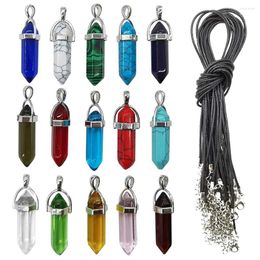 Kettingen 30 stks/set DIY Hexagon Healing Puntige Chakra Kralen Steen Willekeurige Kleur Hanger Voor Met Lederen Ketting Ketting