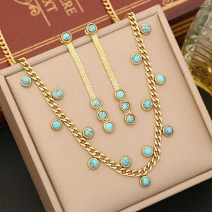 Chaînes 316L en acier inoxydable bleu pierre charme collier pour femmes personnalisé turquoise claviculaire chaîne bijoux en gros