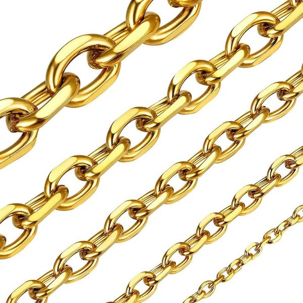 Chaînes en acier inoxydable 316L câble chaîne de base collier hommes femmes largeur 3mm 5mm 6mm 18k véritable plaque d'or tour de cou Punk bijoux cadeau