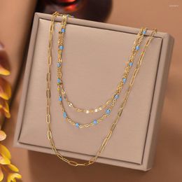 Chaînes en acier inoxydable 316L émail décoré 3 couches collier pour femmes mode filles cou bijoux fête mariage cadeau