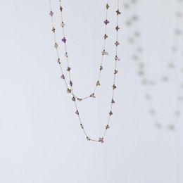 Cadenas de acero inoxidable 316L, collar de piedra triturada con cuentas de oro y cristal púrpura irregular, Collar de mujer chapado en 18K de alta calidad