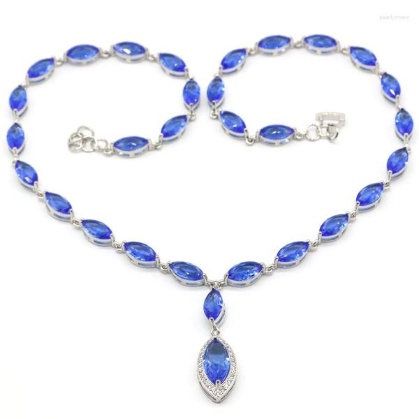 Chaînes 33g CHAÎNE DE COLLIER EN ARGENT MASSIF 925 Violet Tanzanite Riche Bleu Aigue-Marine Rose Tourmaline Rouge Rubis Sang Blanc CZ