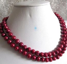 Chaînes 34 "7-9mm Collier de perles d'eau douce rouge foncé Bijoux Brins