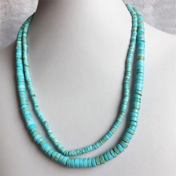 Chaînes 35/40/45/50/55 cm 2 4 mm 3 6 mm Heishi Bleu Turquoise Collier Pierre Naturelle Bijoux Élégant Exquis Perle Chaîne Collier Collier