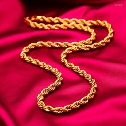 Chaînes 3mm/5mm corde chaîne collier pour hommes femmes solide 18k or jaune rempli classique torsadé clavicule tour de cou bijoux 60cm de Long