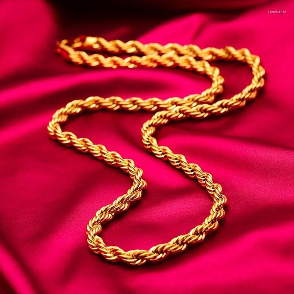 Cadenas 3 mm / 5 mm Collar de cadena de cuerda para hombres Mujeres Sólido 18k Oro amarillo Lleno Clásico Gargantilla de clavícula torcida Joyería 60 cm de largo