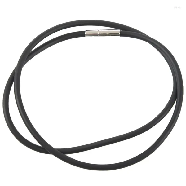 Cadenas Collar de cordón de caucho negro de 3 mm con cierre de acero inoxidable - 18 pulgadas