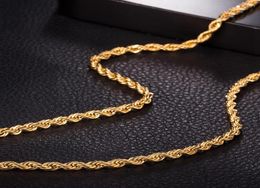 Kettingen 3 mm dunne touwketting ketting voor vrouwen mannen 18k geel goud gevulde klassieke ed knoop sieraden cadeau 45 cm long5209533