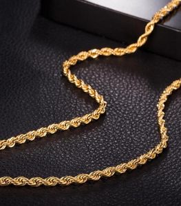 Kettingen 3 mm dun touw ketting ketting voor vrouwen mannen 18k geel goud gevuld klassieke ed knoop sieraden cadeau 45 cm lang5879038