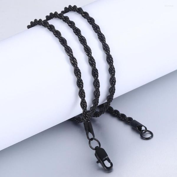 Cadenas 3 mm de ancho Cadena para hombre Tono negro Collar de cuerda de acero inoxidable para hombres Niños Accesorios de joyería KN403