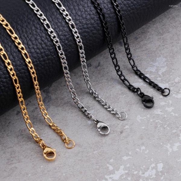 Cadenas de 3 mm de ancho Cadena Figaro de acero inoxidable Color negro / dorado Collares de moda para mujeres Hombres Punk Hip Hop Joyería