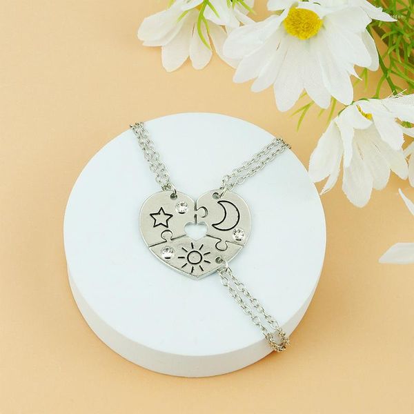 Chaînes 3PC Sun Moon Star Pendentif Créatif Hommes Et Femmes BFF Collier D'amitié Incrusté Strass En Alliage De Zinc Couture Coeur Bijoux