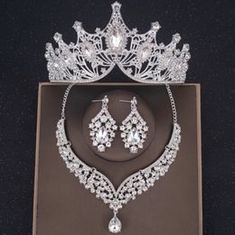Kettingen 3 Stuks Crystal Crown Ketting Oorbel Set Bruids Sieraden Bruiloft Haaraccessoires Tiara's En Kronen 231219