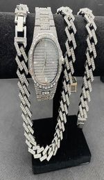 Chaînes 3pcs Hip Hop Bijoux pour hommes Iced Out Montre Colliers Bracelet Bling Diamant Cubana Collier Gold Femmes Set Whole Bulk6767449