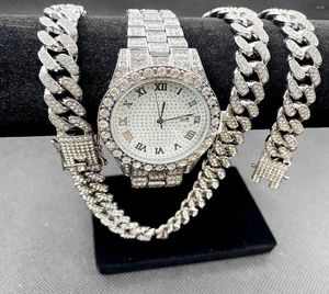 Chaînes 3pcs Hip Hop Bijoux pour hommes femmes garçons glacé montre collier bracelet bling diamant chaîne cubaine tour de cou or ensemble bijoux3059343