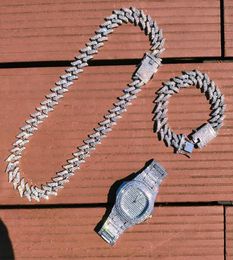 Chaines 3pcs kit hip hop Iced Out Full Bling Rhinestone Men039 THORNS PRONG CUBAN LINK Collier Watch Bracelet For Men Women JE9938568